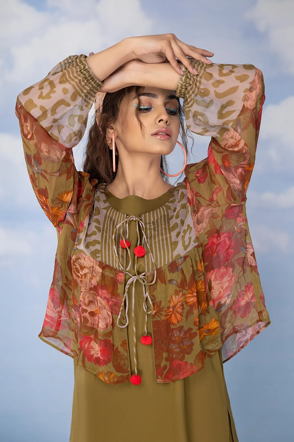 3-Pc Chiffon Printed Jacket With Chiffon Dupatta and Plain Trouser CPV23-06-S