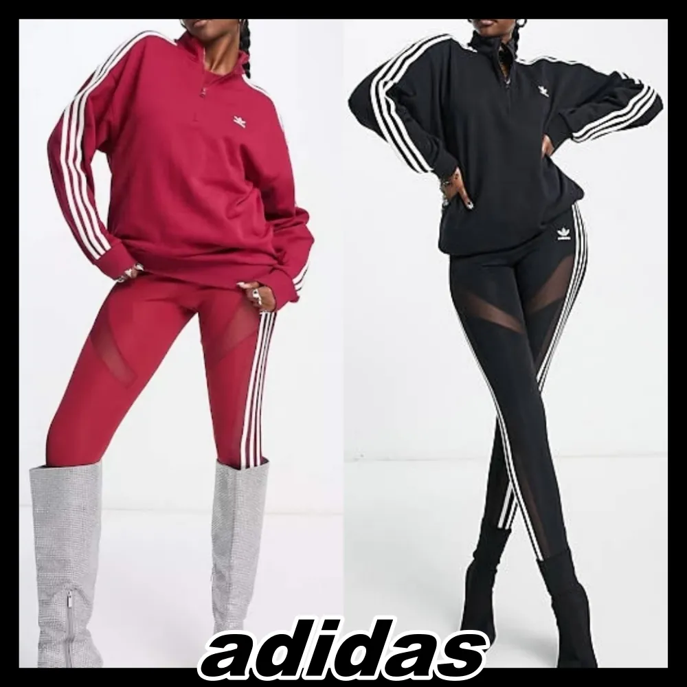 adidas  |Street Style Long Sleeves Plain Cotton Long Logo Loungewear