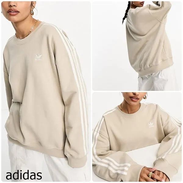 adidas  |Stripes Sweat Street Style Long Sleeves Plain Cotton Logo