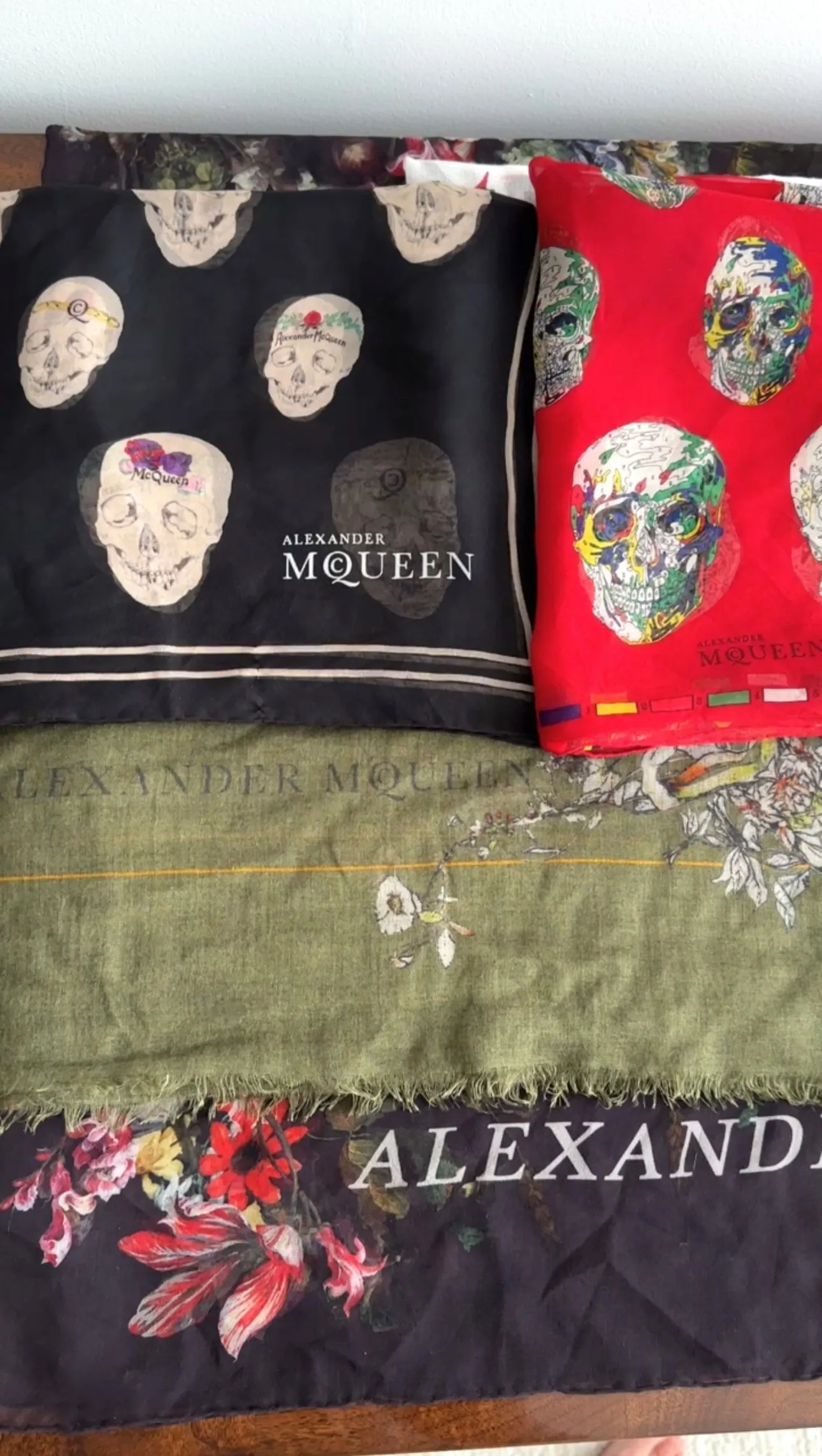 Alexander McQueen Black Sheer Chiffon Skull Scarf