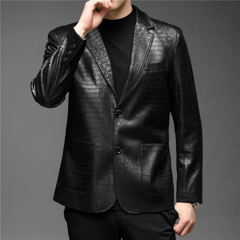 Autumn Casual Solid Pattern Turn-down Collar Outerwear Blazer for Men