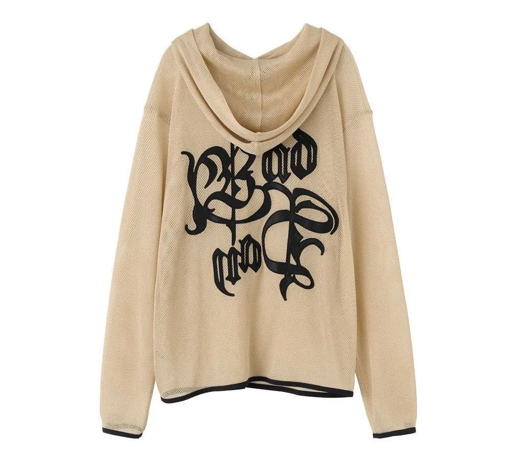 BADEE  |Street Style Bi-color Long Sleeves Oversized Logo