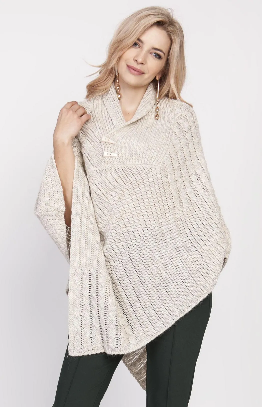 Beige woman poncho