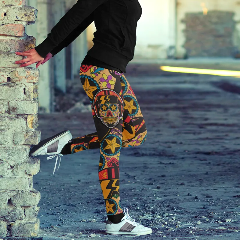 Biker Sugar Skull Leggings