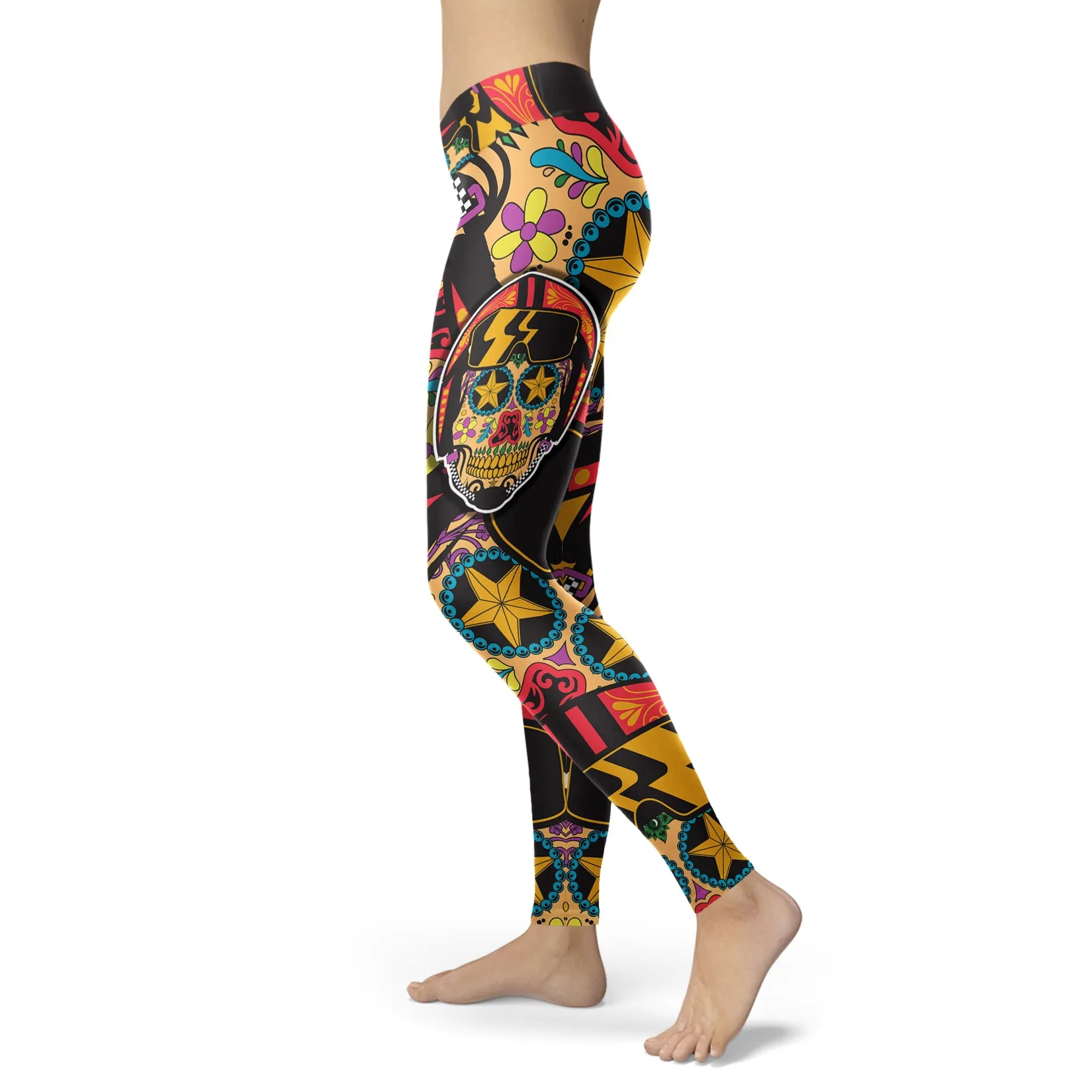 Biker Sugar Skull Leggings