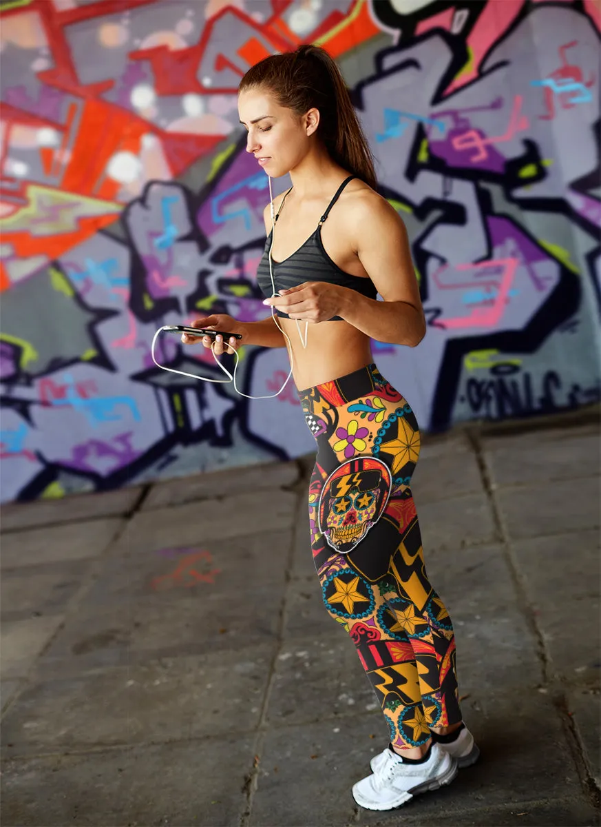 Biker Sugar Skull Leggings