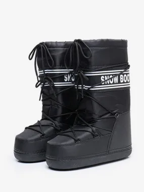 Black Snow Boots Round Toe Lace Up Winter Boots