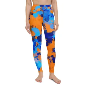 Blue and Orange Paint Splatter High-Waisted Yoga Leggings