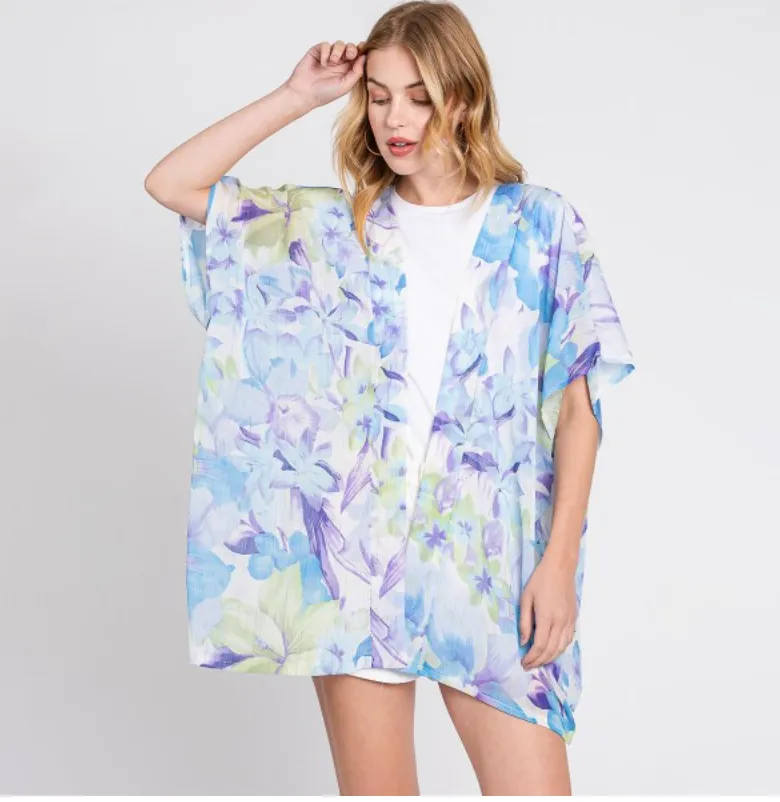 Blue Flower Tinsel Kimono