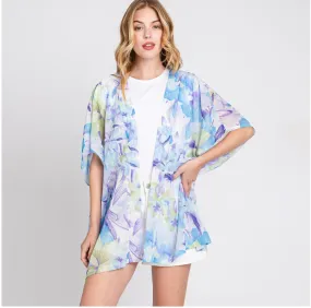 Blue Flower Tinsel Kimono