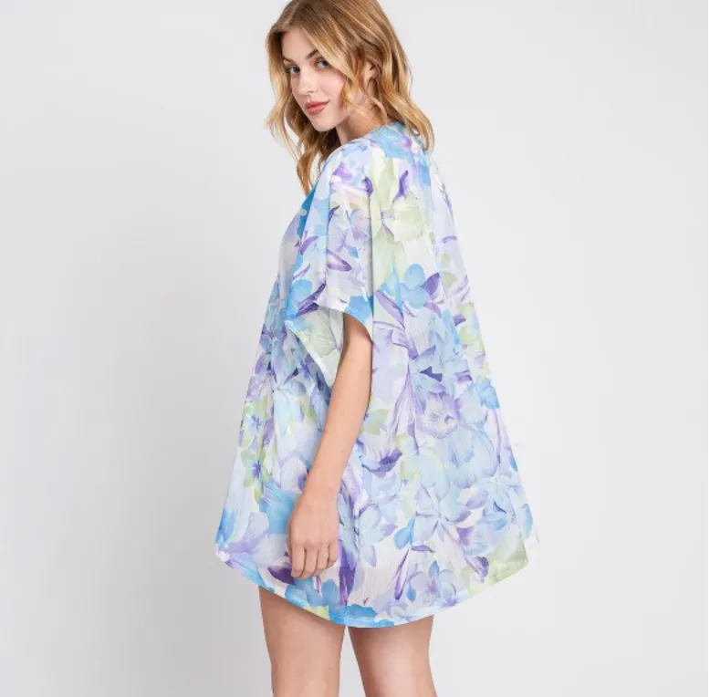 Blue Flower Tinsel Kimono