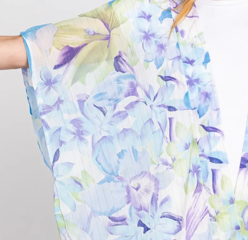 Blue Flower Tinsel Kimono