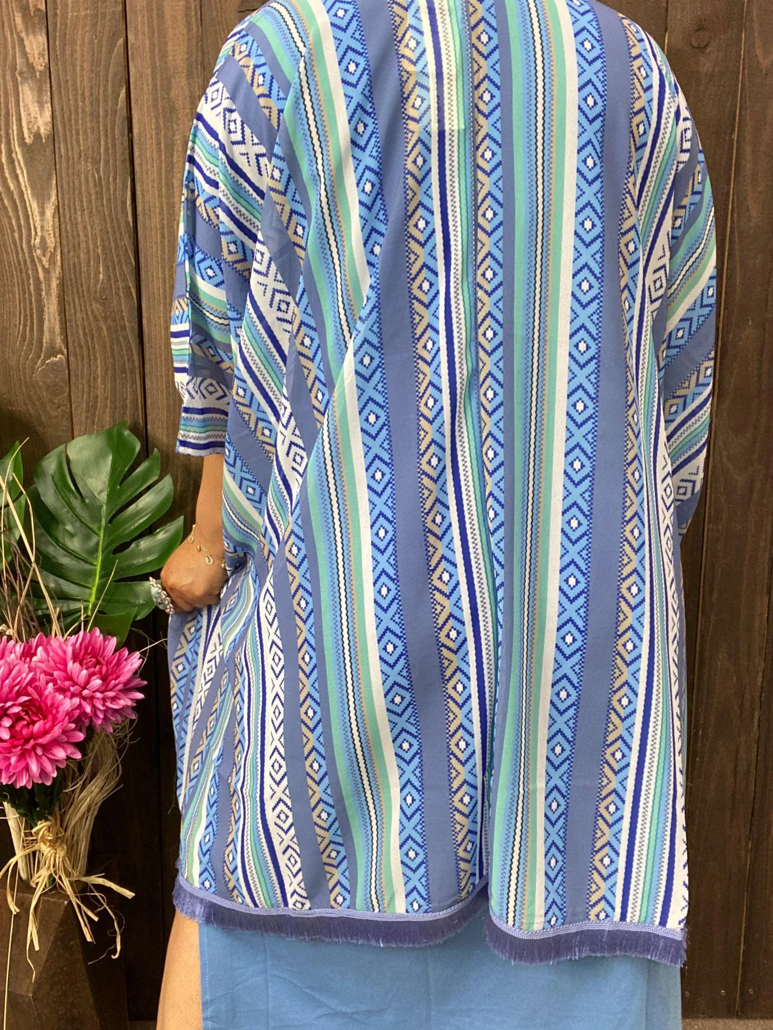 Blue Tribal poncho shawl