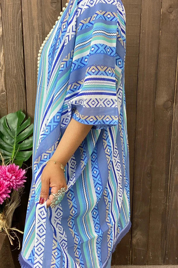 Blue Tribal poncho shawl