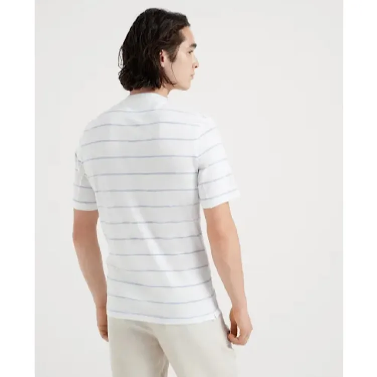 BRUNELLO CUCINELLI  |Crew Neck Pullovers Stripes Linen Cotton Short Sleeves