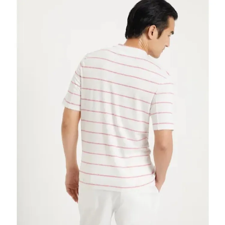 BRUNELLO CUCINELLI  |Crew Neck Pullovers Stripes Linen Cotton Short Sleeves