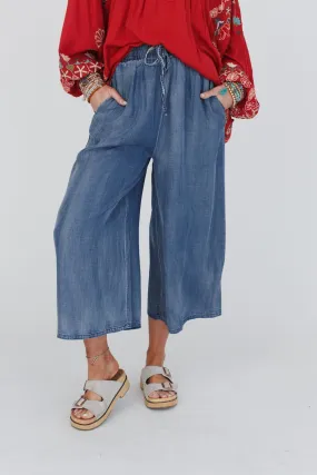 Calla Wide Leg Cropped Denim Pant - Dark Denim