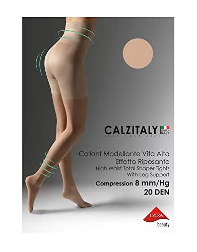 CALZITALY High Waist tights Control Top Shaping Nylons, Shaping Pantyhose, 20 Denier Sheer Shaping Tights for All Day Use (Small