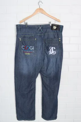 COOGI Embroidered Blue, Red & Gold Detail Jeans (40 x 35)