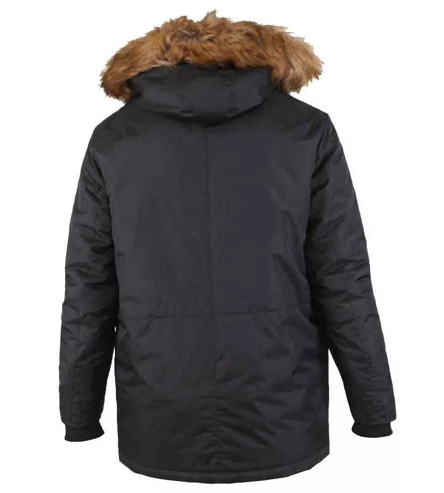 D555 Big Mens Black Parka Style Jacket With Detachable Fur Trim (LOVETT BLACK)