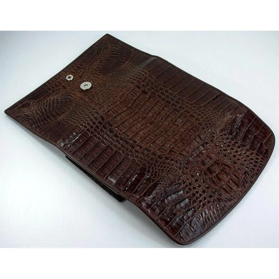 Dark Brown Genuine Crocodile Trifold Wallet