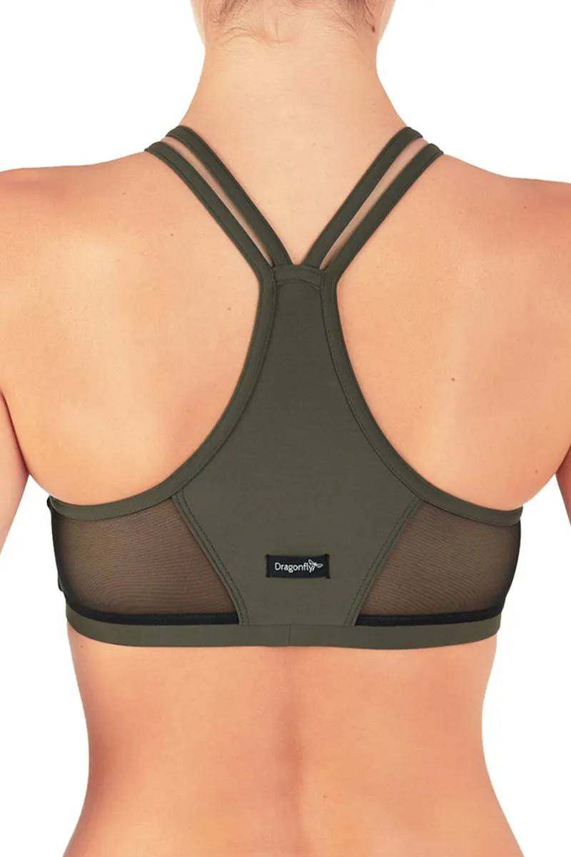 Dragonfly Victoria Sports Bra - Khaki Mesh