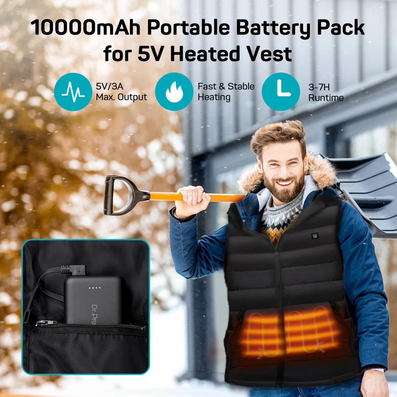 Electric Unisex Heated Vest and 10000mAh Power Bank Bundle