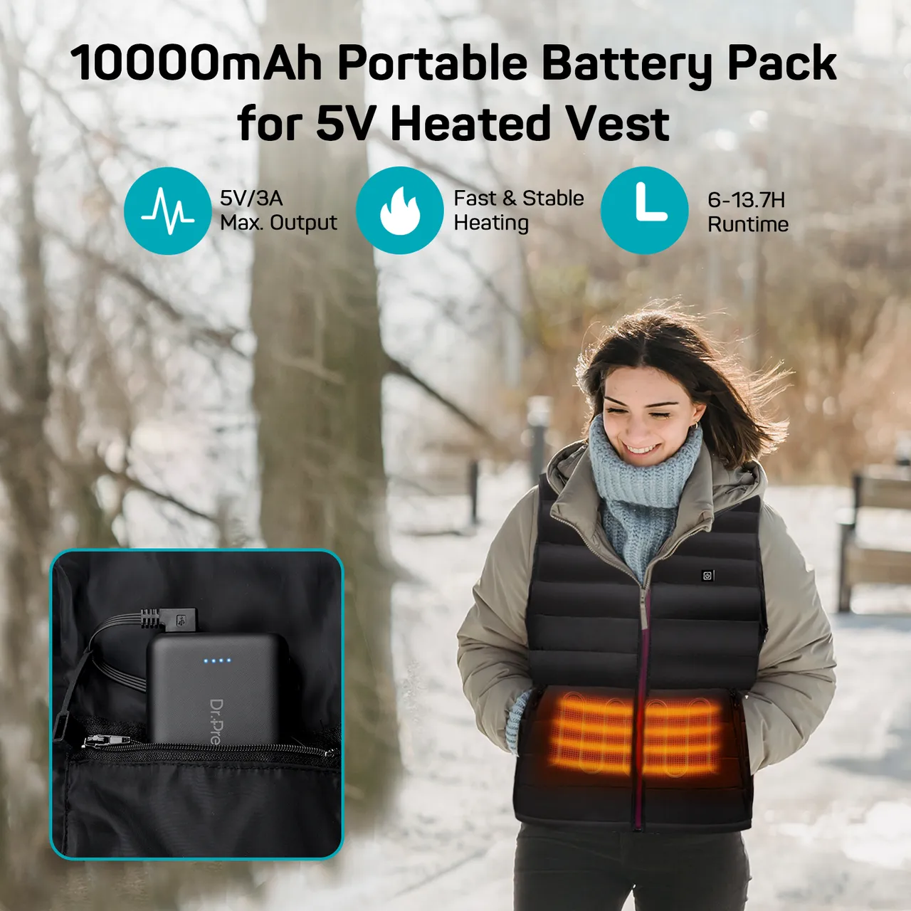 Electric Unisex Heated Vest and 10000mAh Power Bank Bundle