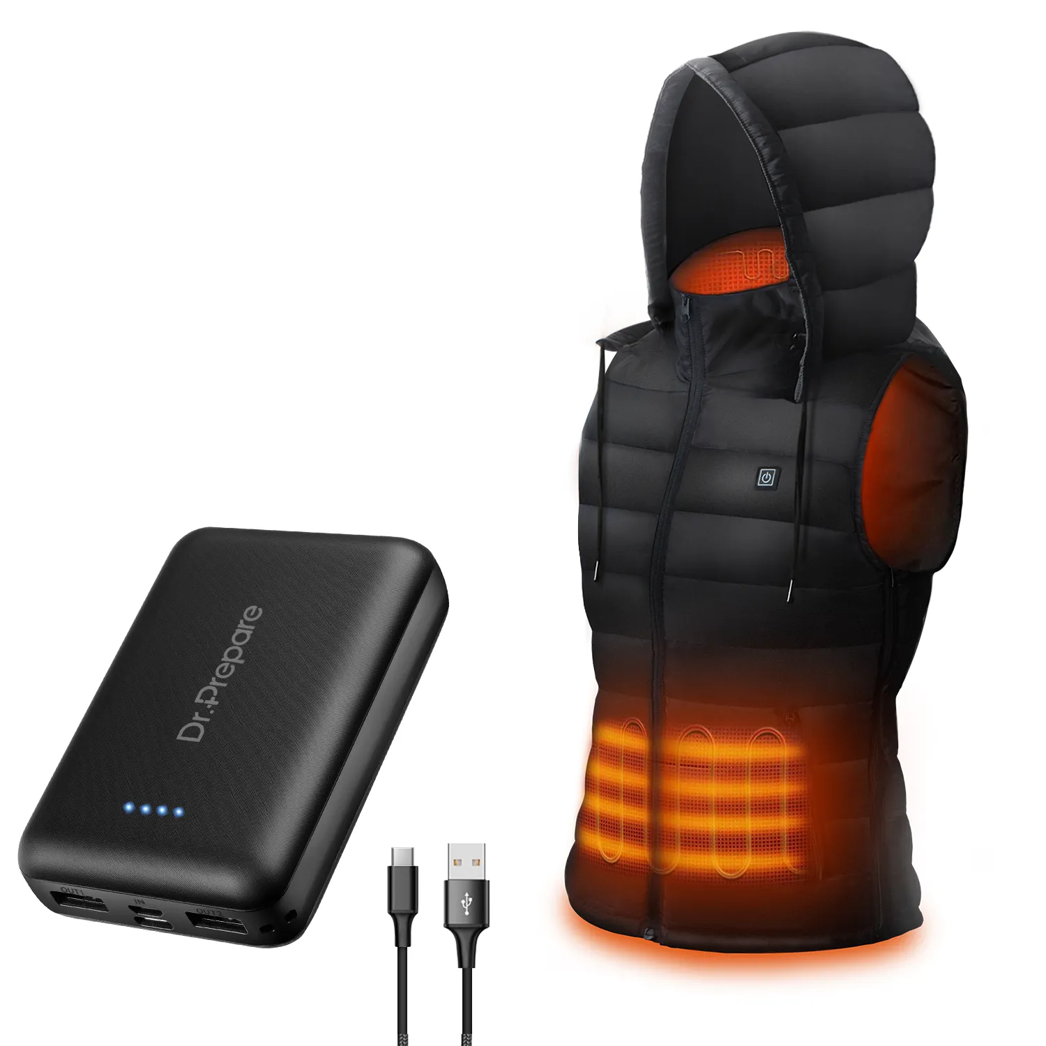 Electric Unisex Heated Vest and 10000mAh Power Bank Bundle