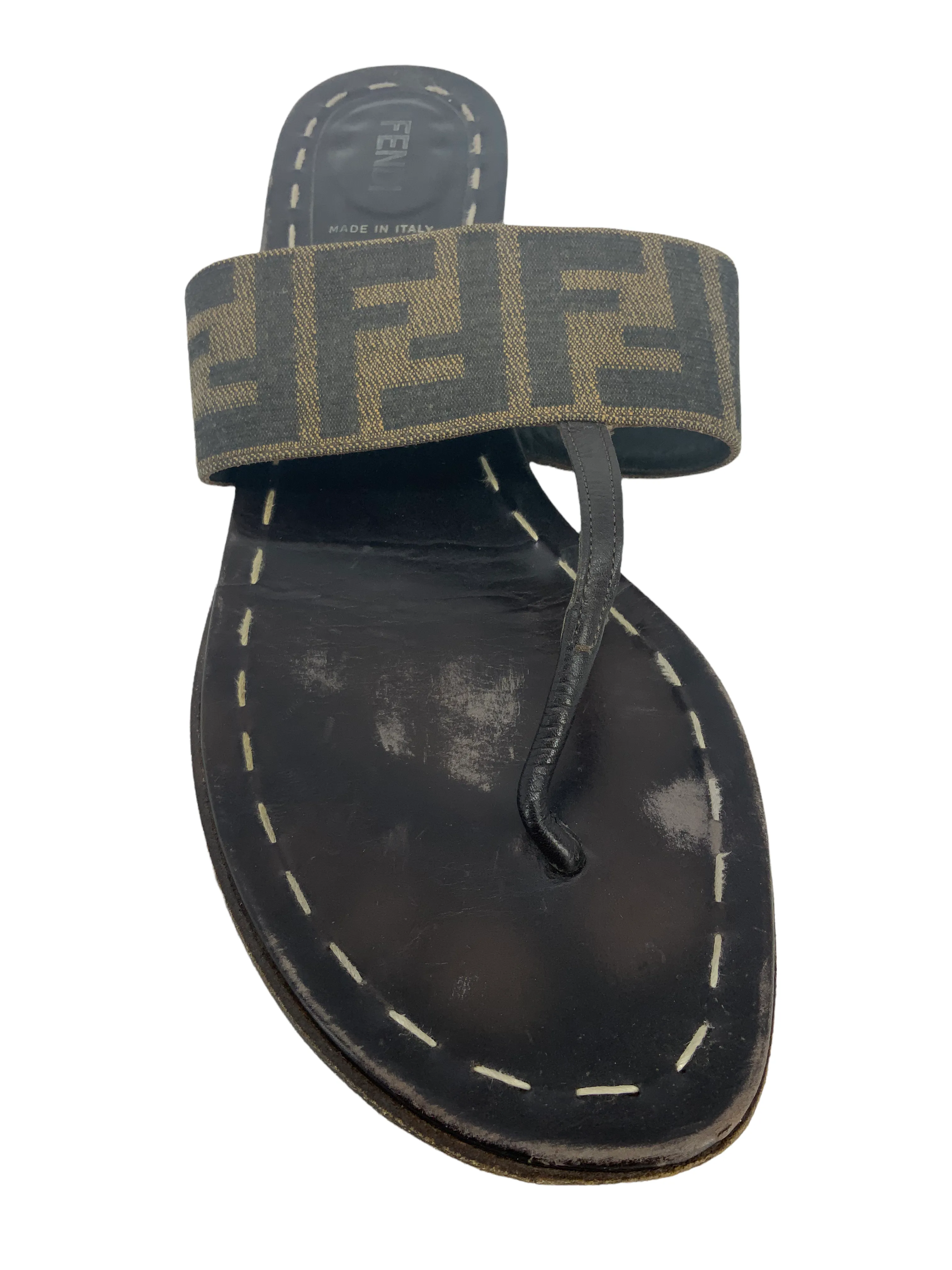 FENDI Zucca Canvas Thong Sandals Size 9.5