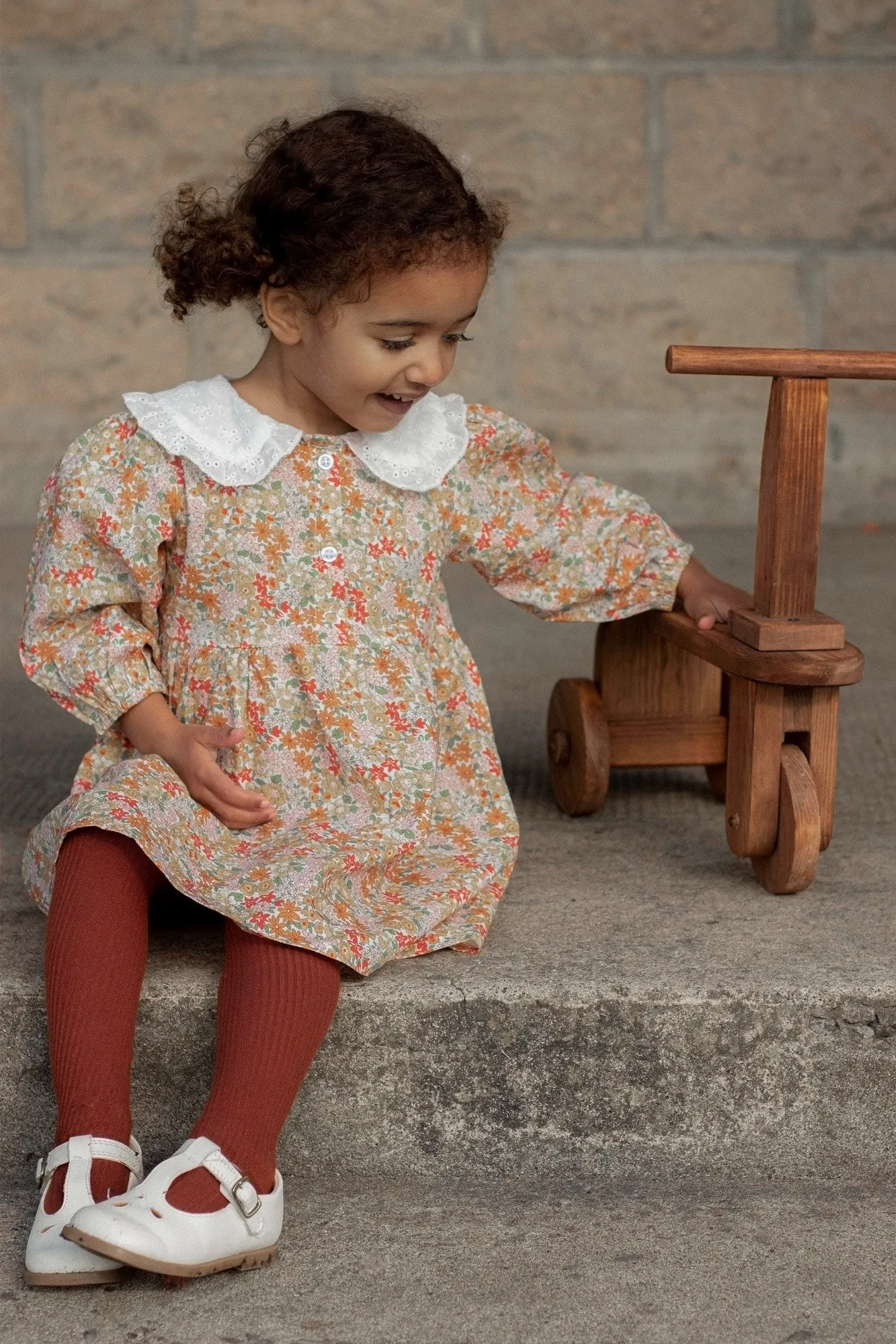 Floral & White Broderie Oversized Collar Dress