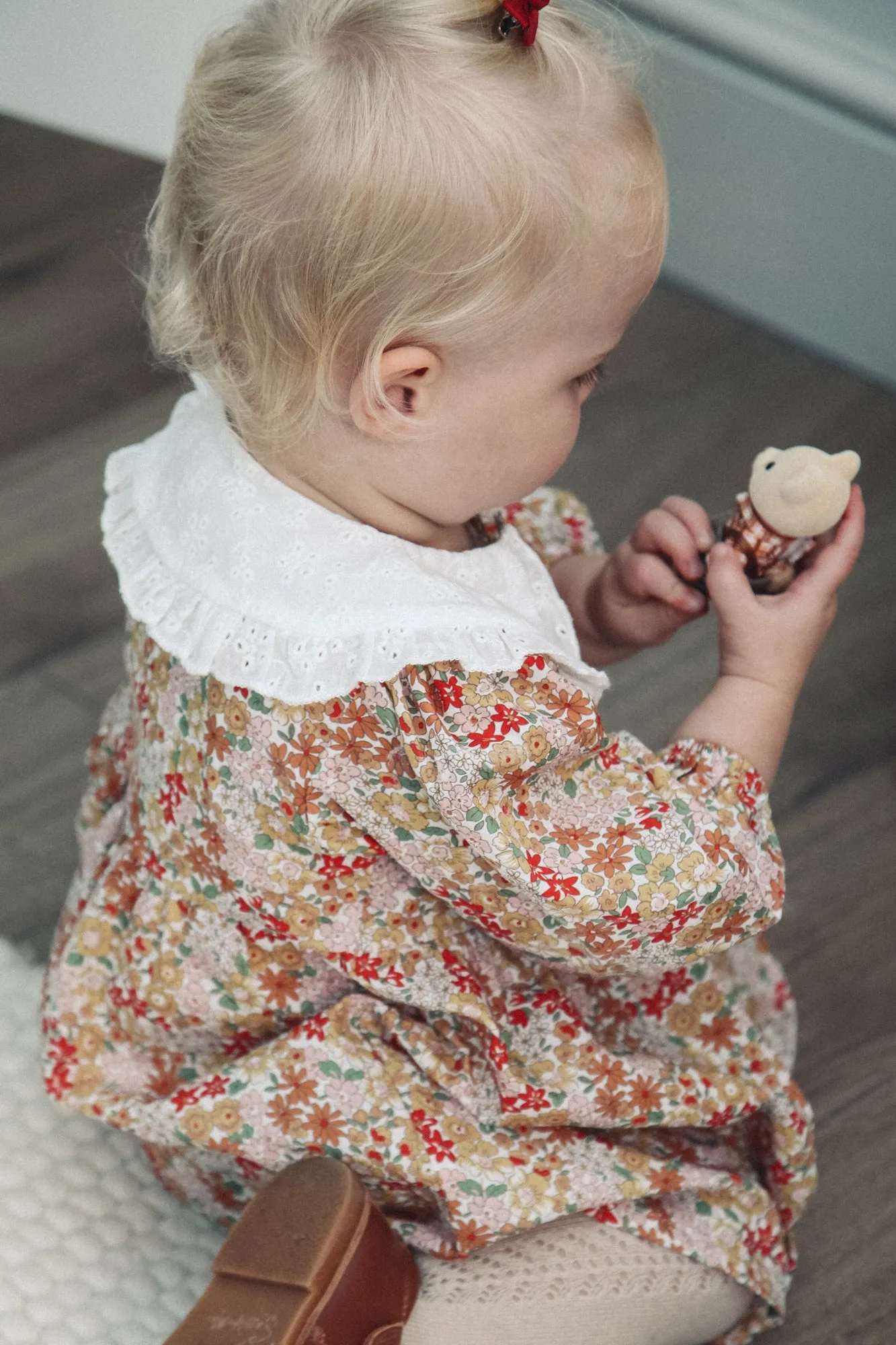 Floral & White Broderie Oversized Collar Dress