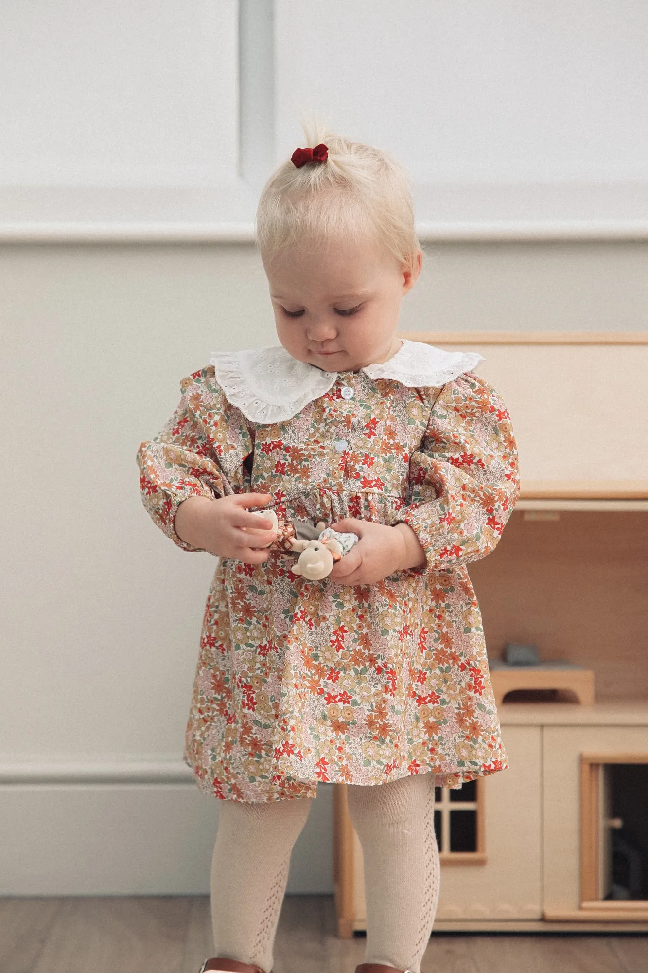 Floral & White Broderie Oversized Collar Dress