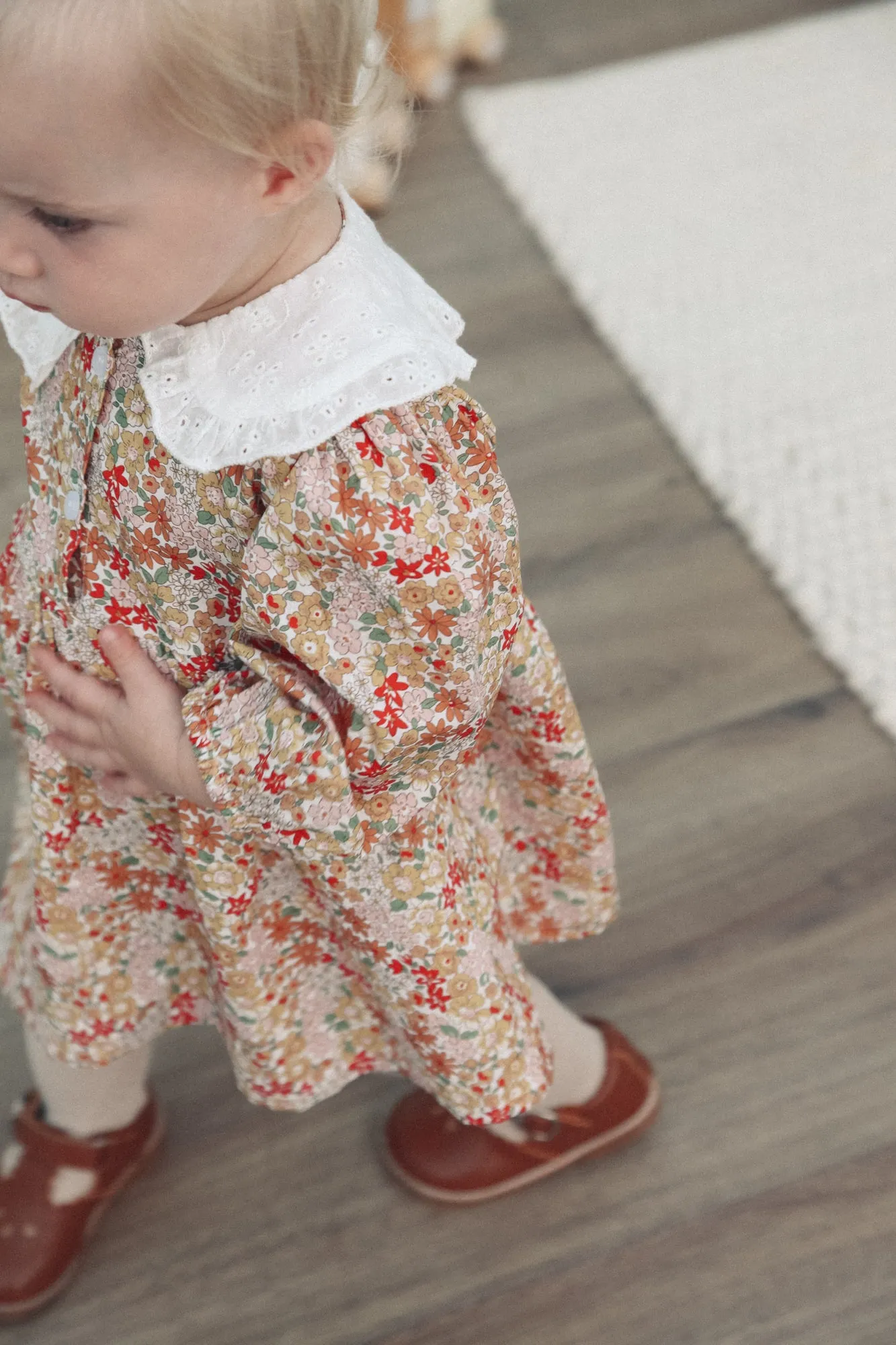 Floral & White Broderie Oversized Collar Dress