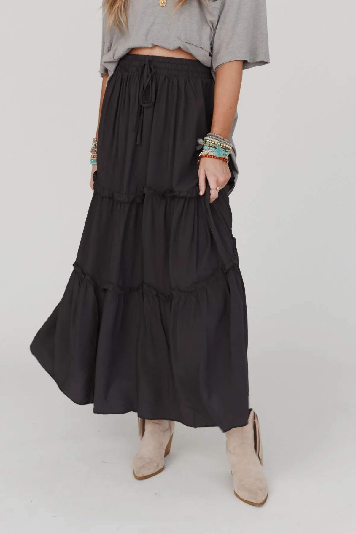 Frances Drawstring Maxi Skirt - Ash Gray