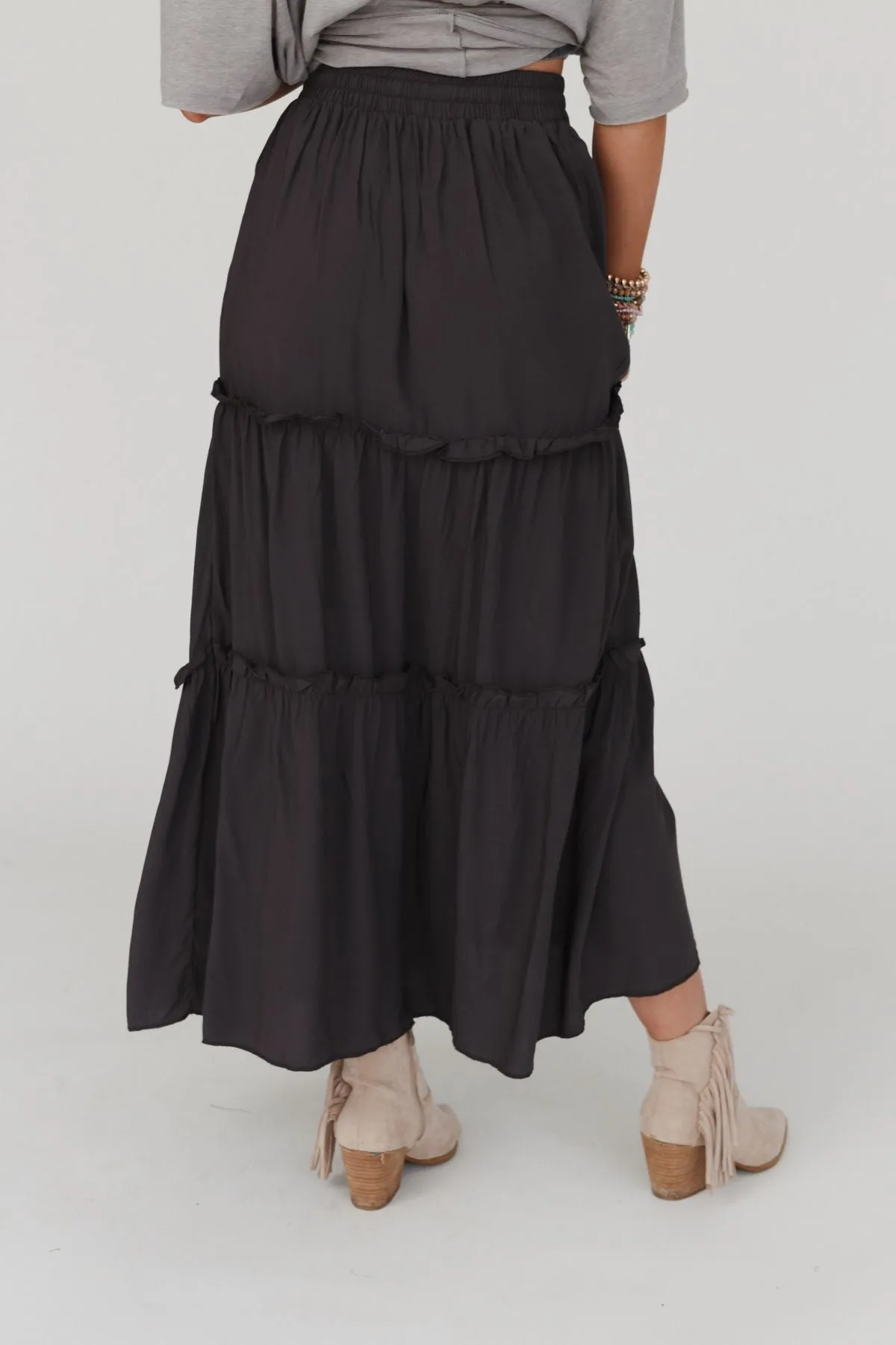 Frances Drawstring Maxi Skirt - Ash Gray