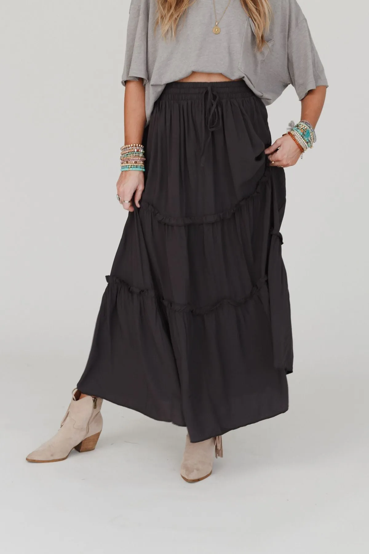 Frances Drawstring Maxi Skirt - Ash Gray