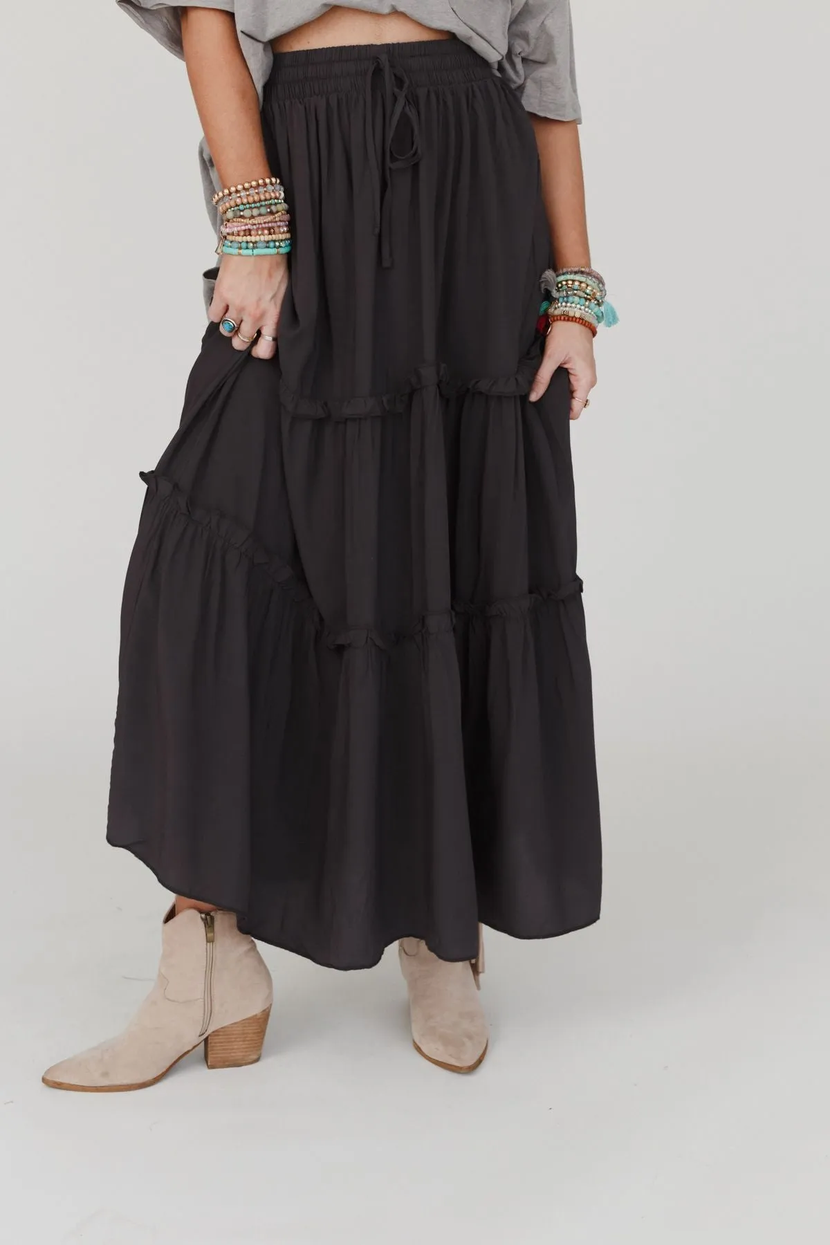 Frances Drawstring Maxi Skirt - Ash Gray