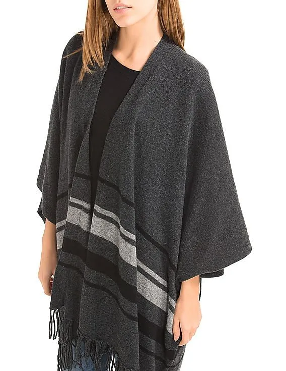 GAP Women Grey Fringe Poncho