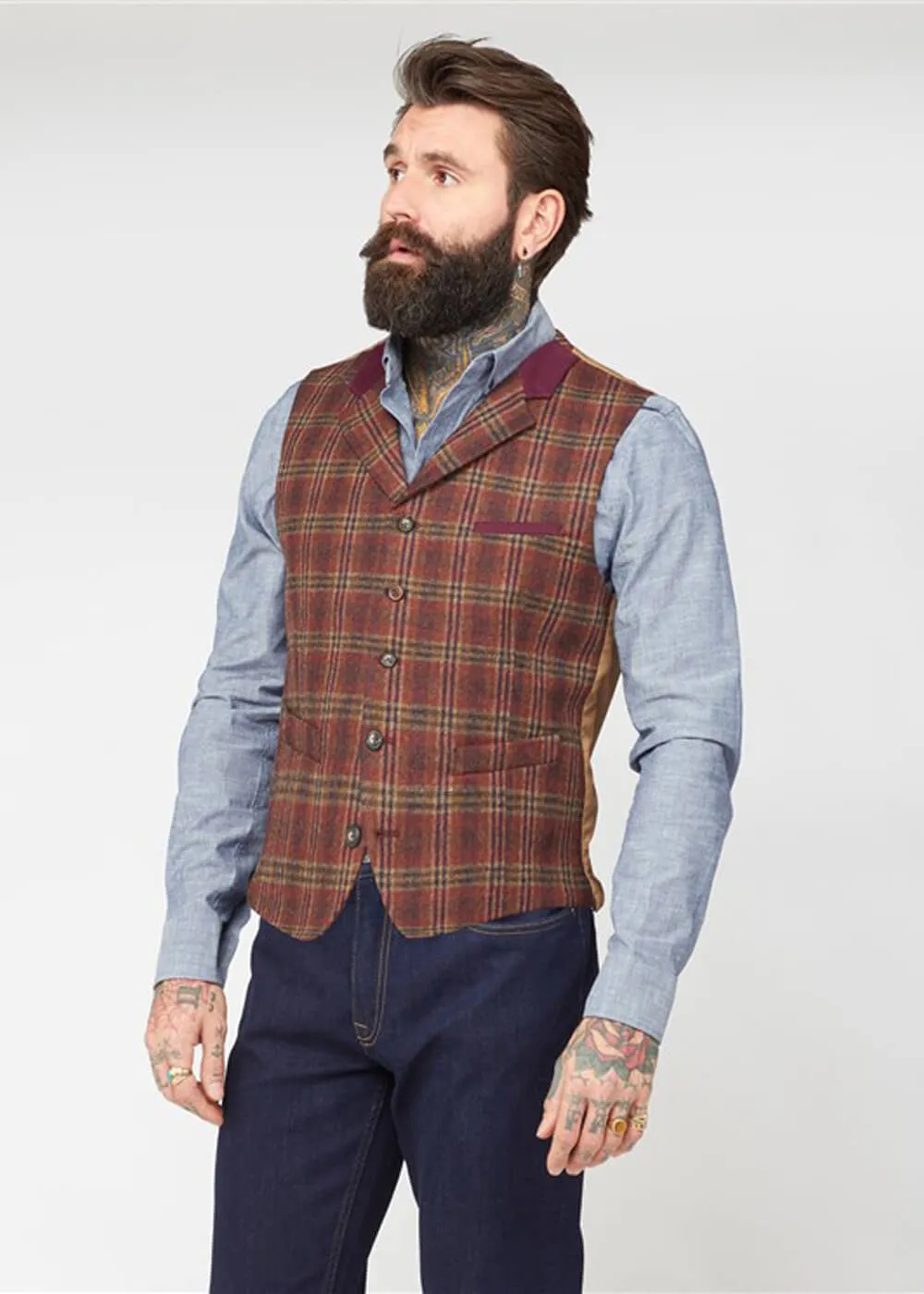 Gibson London Jason Check Gilet Orange