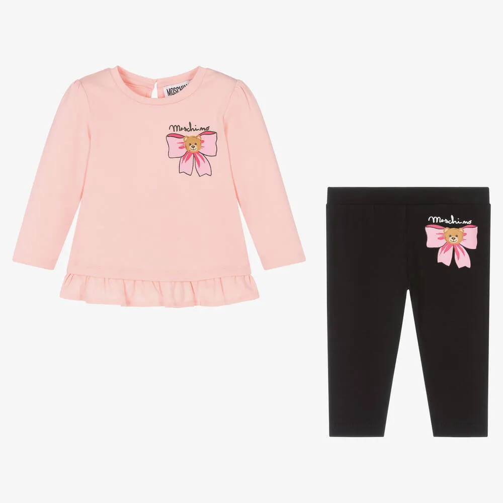 Girls Pink & Black Leggings Set