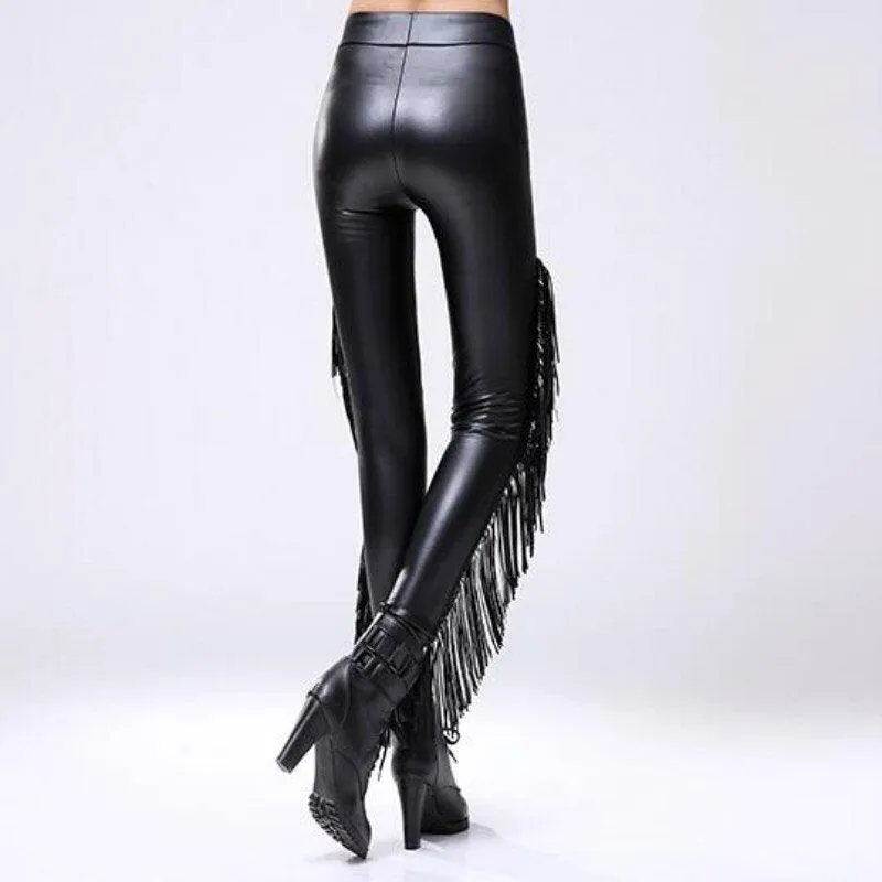 Gothic Leggings for Women - Sexy Gothique Punk Rock Style with Tassel Fringe and Steampunk Design - Warm and Comfortable