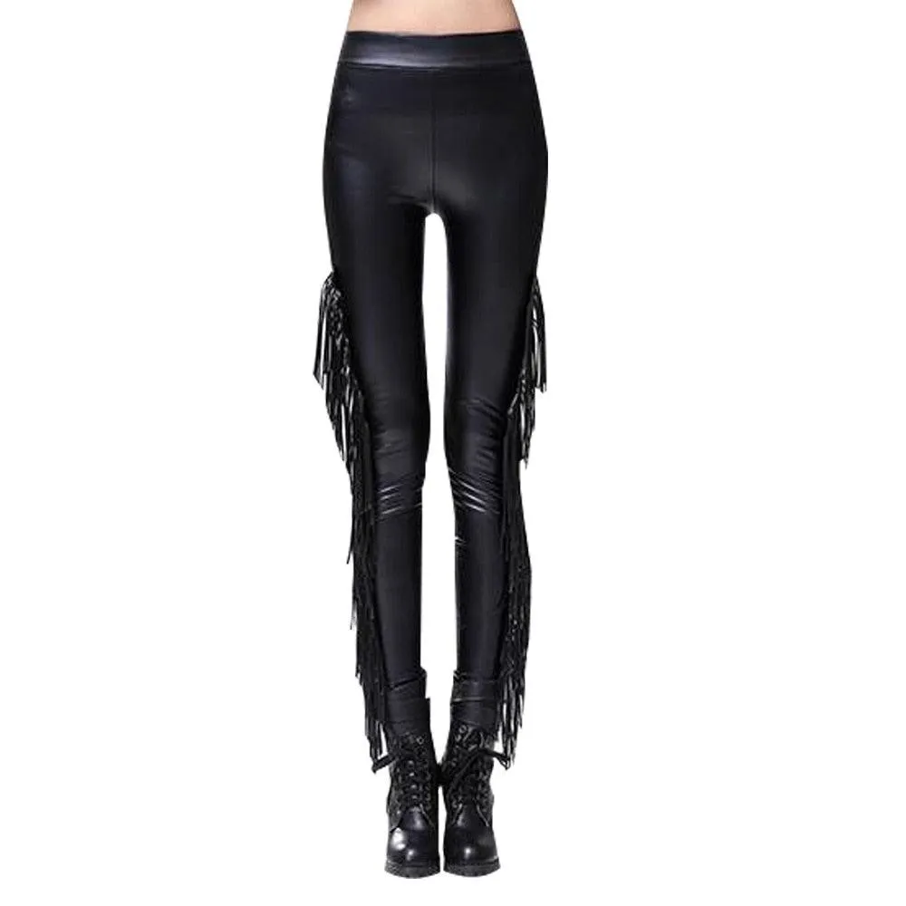 Gothic Leggings for Women - Sexy Gothique Punk Rock Style with Tassel Fringe and Steampunk Design - Warm and Comfortable