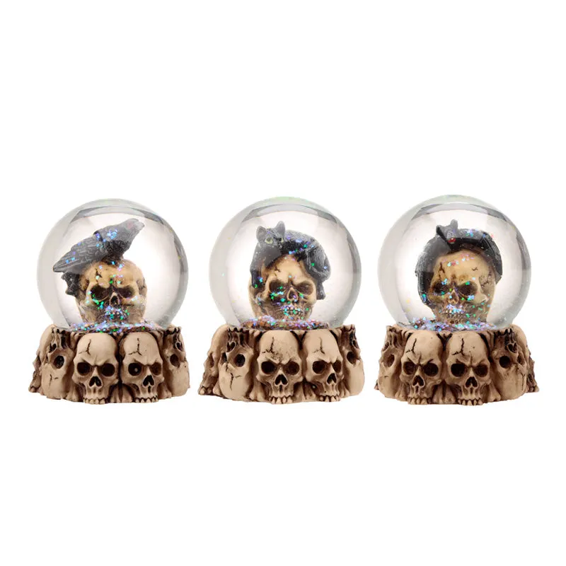 Gothic Skull Snow Globe - Black Cat, Crow and Bat Skull SK379