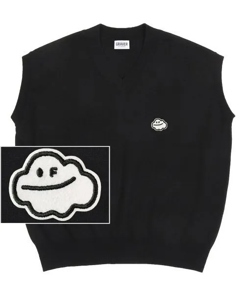 GRAVER  |[GRAVER]★CLOUD SMILE EMBROIDERY KNIT VEST