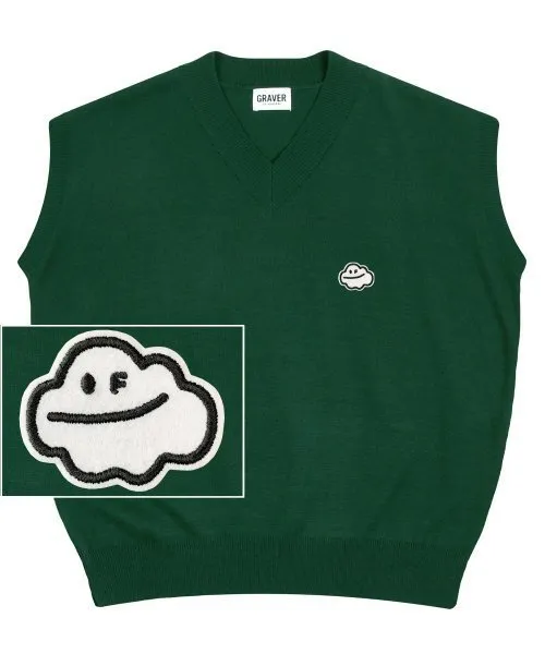 GRAVER  |[GRAVER]★CLOUD SMILE EMBROIDERY KNIT VEST