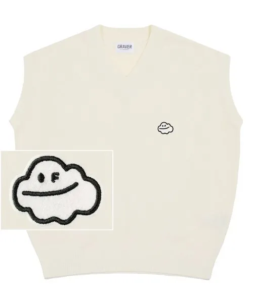 GRAVER  |[GRAVER]★CLOUD SMILE EMBROIDERY KNIT VEST