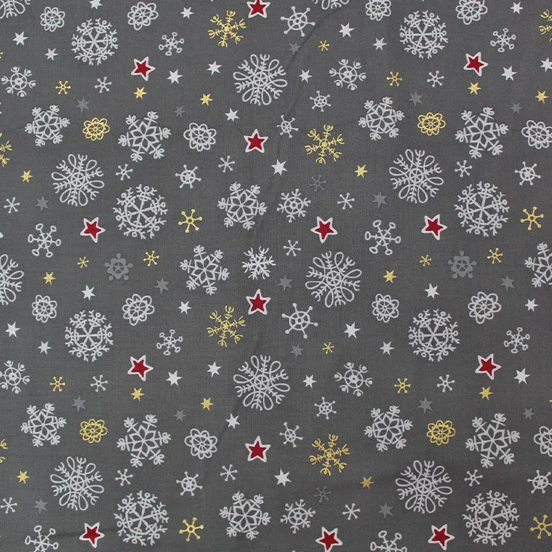 Grey Christmas Cotton - Snow and Stars