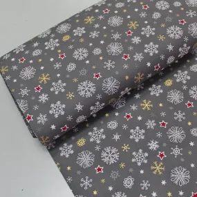 Grey Christmas Cotton - Snow and Stars