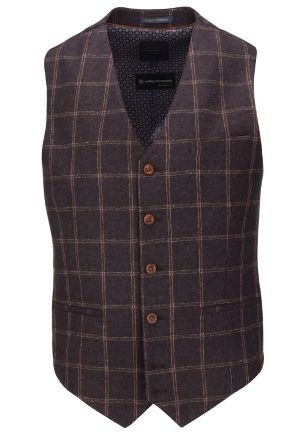 Guide London Men's Roelof Check Gilet Brown